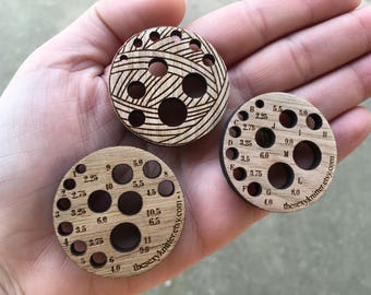 Knitting/Crochet Gauge for Needles & Hooks - wooden yarn ball