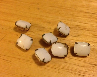 White Ceramic Buttons Set in Silver Metal - 7