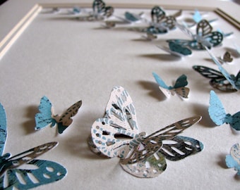 8X10 Shabby Lace and Robins Egg Blue 3D Butterfly Art / SAME Designer Paper Used But Placement of Pattern Will VARY / Made to Order