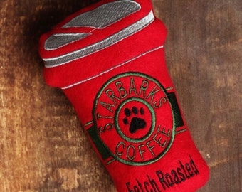 Christmas Red Starbucks Coffee Cup Starbucks Stuffed Dog Toy with Squeaker