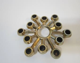 vintage mini taper candle holder - Japan - starburst candle holder, atomic style candle holder - gold tone