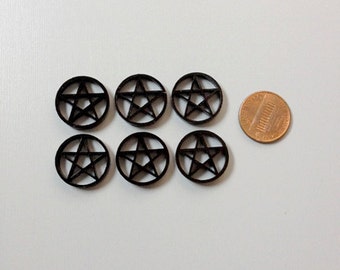 6x laser cut acrylic pentagram cabochons black