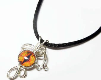 Wire Wrap Handmade Fire Glass Evil Dragon Eye Pendant with Necklace