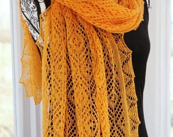 Yellow Marigold Fine Wool Lace Shawl Stole Apricot Calendula