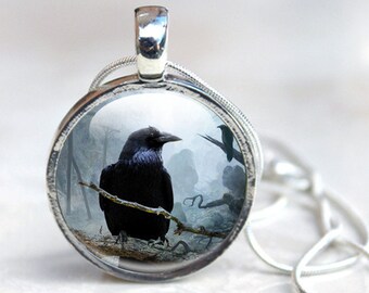 Raven Necklace - Glass Necklace - Black Crow Necklace - Raven Glass Necklace