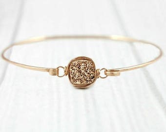 Druzy Bracelet, Rose Gold Bangle, Minimalist Bracelet, Dainty Bracelet, Stacking Bracelet, Bridesmaid Jewelry, bridesmaid bracelet, Silver