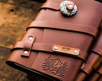 60% OFF Spring SALE ... Premium Leather Journal Refillable Cowhide Notebook Mountain Scenery Travel Journal -- Handmade in Portland, Oregon