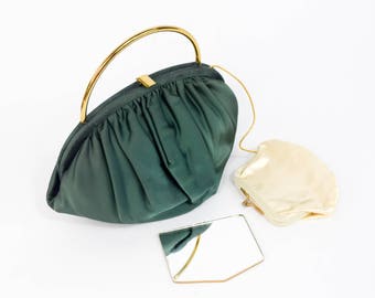 50s Green Satin Evening Bag | Ingber USA