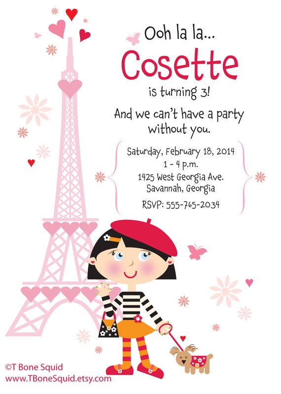 French Birthday Party Invitation for Girls