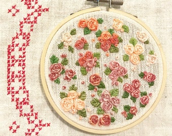 Petite rose hand embroidered hoop art