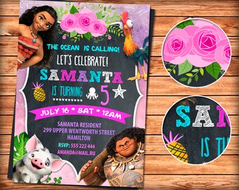 Moana Invitation, Moana Party, Girl Moana Invitation, Moana Birthday Invitation, Pink Moana Invitation, Moana Invite Printable