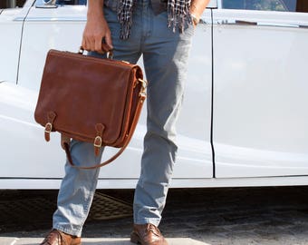 Leather Messenger Bag, Brown Leather Messenger, Mens Leather Briefcase, Laptop Bag, Leather bag, Mens Briefcase (4010BROWN)