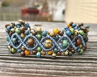 SALE Micro-Macrame Beaded Bracelet - Blue Picasso