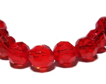 Vintage Red Faceted Glass Beads 10mm 10pcs