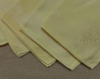 5 Vintage Yellow Cotton Jacquard Napkins