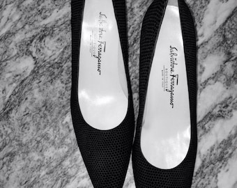 Salvatore Ferragamo Black Suede Skin 7.5 Slim