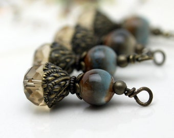 Smokey Golden Topaz Rondelle with Ceramic Bead Dangle Charm Drop, Pendant, Earring Dangle, Crystal Charm