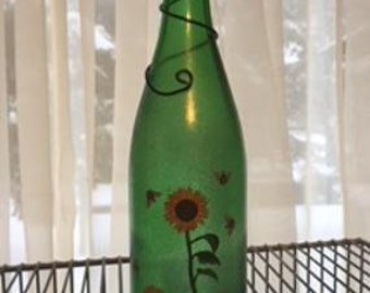 Incense Burner Recycled Wine Bottle Sunflower