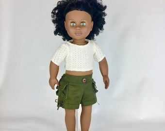 Green Cargo Shorts - 18 Inch Doll Clothes, AG Doll Shorts, Handmade Cargo Shorts for American Girl, Our Generation or Journey Girl Doll