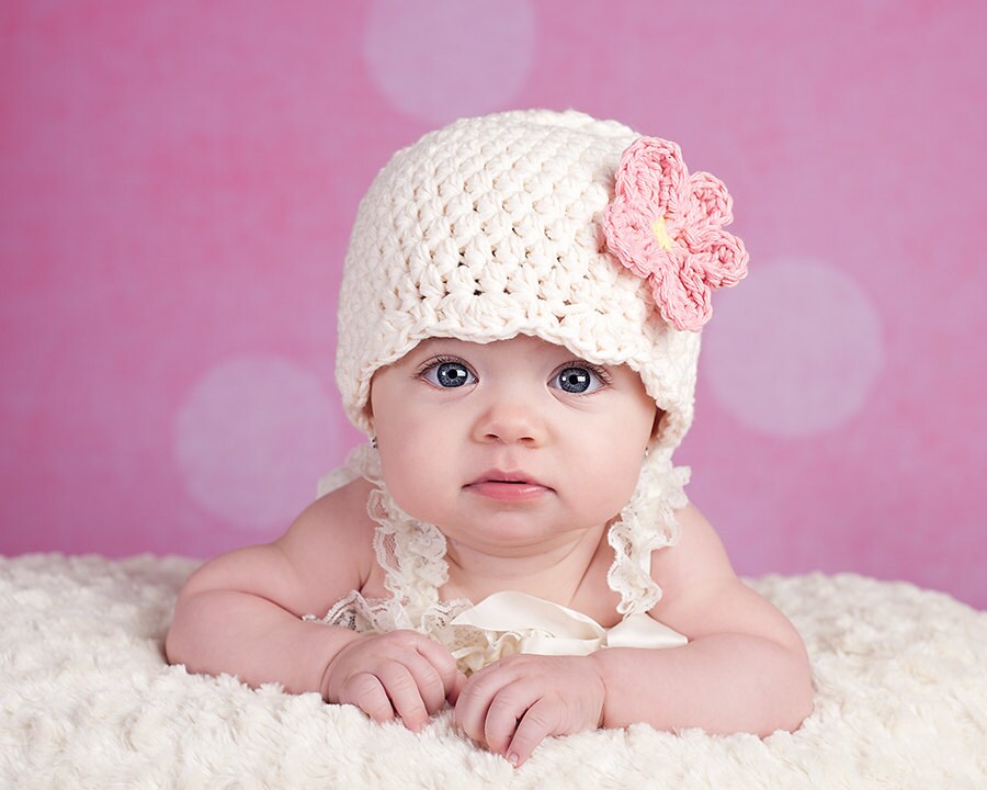 Cream Baby Hat Newborn Baby Girl Hat Flapper Beanie Flapper