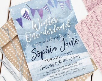 Winter One-derland Birthday Invitation | Editable Printable Invitation | Custom Birthday Invite | Winter Wonderland Theme | Snowflakes