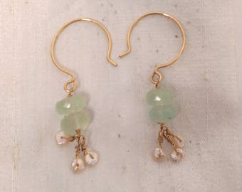 14k GF Chalcedony and Keshi Freshwater Pearl Earrings