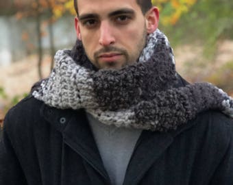 Long scarf- black, gray, warm, variegated