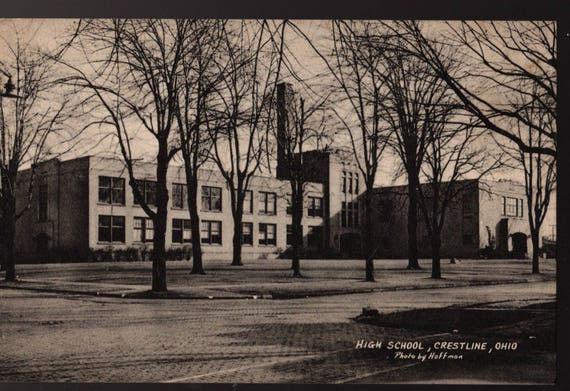 High School + Crestline, Ohio + Hoffman + Vintage Photo Postcard