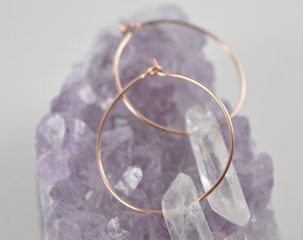 Quartz Raw Crystal Hoop Earrings, Raw Quartz Point Earrings