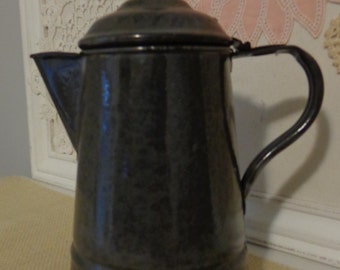 Antique Gray Graniteware Coffee Pot, Vintage Grey Graniteware Coffee Pot, Graniteware Tin Coffee Pot