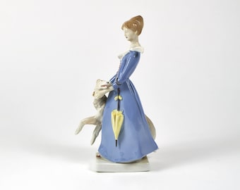 1930s Art Deco Carl Scheidig porcelain woman and borzoi dog figurine
