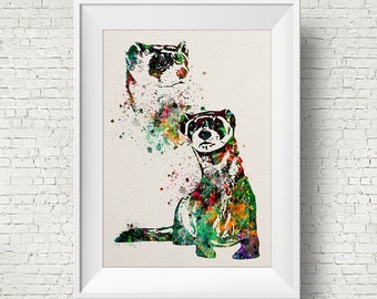 Colorful Ferret 2 Watercolor ferret painting illustration ferret Art Print Wall Gift Poster Giclee Wall Decor Home Decor Wall Hanging