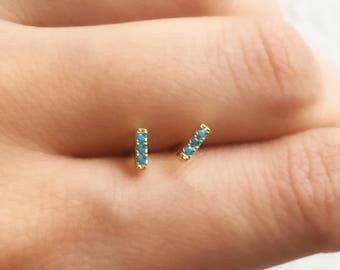 Turquoise Stud Earrings. Dainty Turquoise Earrings. Sterling Silver Studs. Bar Earrings