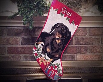 Dachshund Dog Stocking, Personalized Christmas stockings, Dog stocking, Dachshund Christmas stocking, needlepoint Christmas stockings