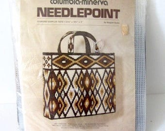 Needlepoint bag kit, Columbia Minerva kit, needlepoint bag, diamond sampler tote, needlepoint tote bag, Margaret Boyles kit,1975 needlepoint