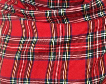 Fashion Tartan Plaid Check Polyviscose Fabric, Classic Red Royal Stewart Scottish Tartan