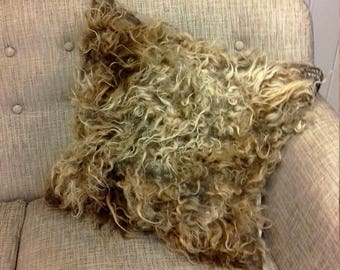 OOAK handmade wool felted fur "vegetarian sheepskin" pillowcase, eco-friendly, scandinavian handicraft, sustainable interiortextiles