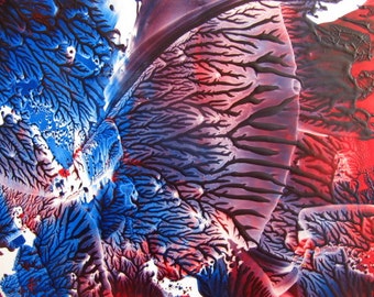 4X6 Abstract Encaustic (Wax) Original Painting. Red. White. Blue. SFA (Small Format Art)