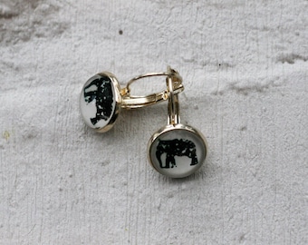 Elephant Earrings, Illustration Dangle, Elephant Jewelry, Animal Earrings