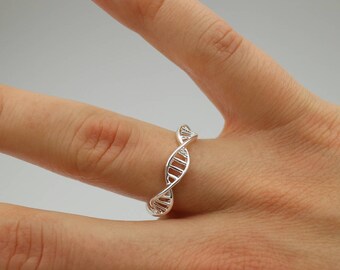 DNA Double Helix Ring Sterling Silver 925 Chemistry Science Adjustable