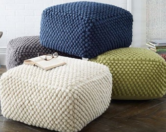 Crochet grey/white/blue/green pouf-ottoman / Knit Stuffed ottoman / Crochet footstool