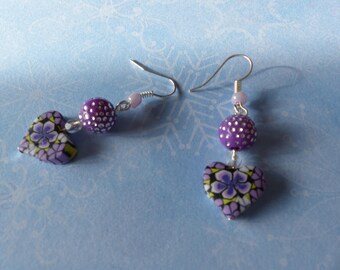Pair of purple Rhinestone Heart Earrings
