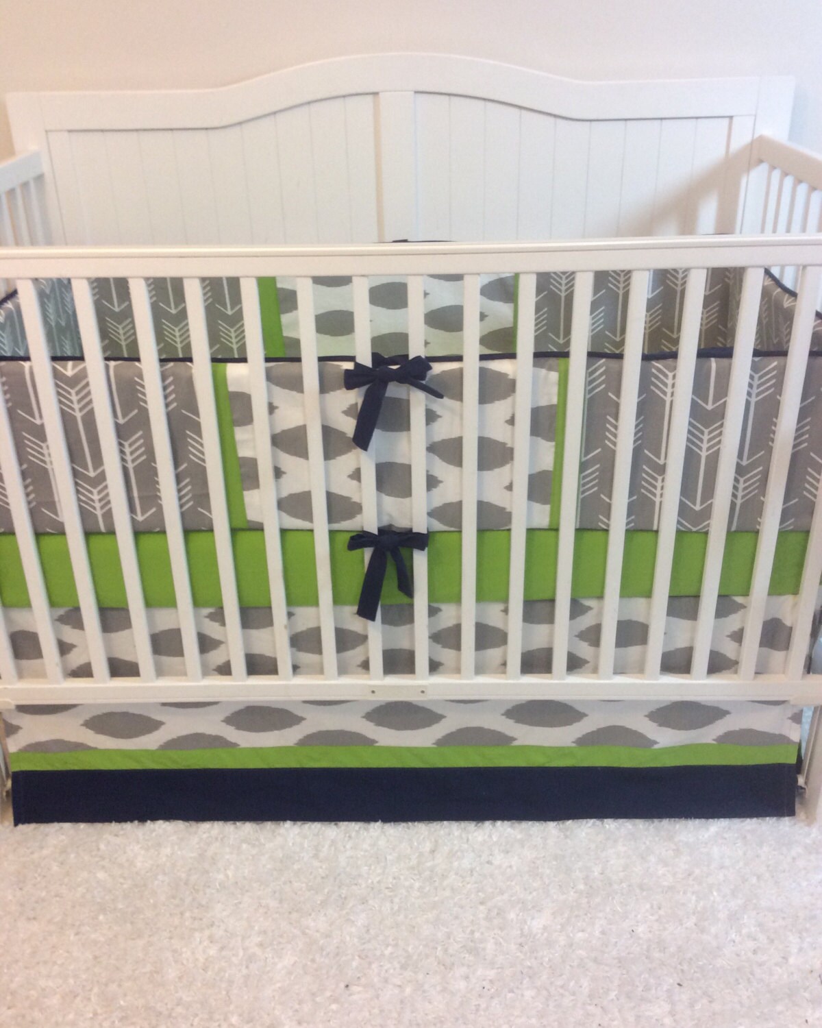 Baby Boy Crib Bedding Set Navy Green and Gray Arrows READY TO