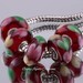 Red with Green, Pink and Yellow Hearts Murano Glass Bead with Silver Metal Core for European Style Charm Bracelets