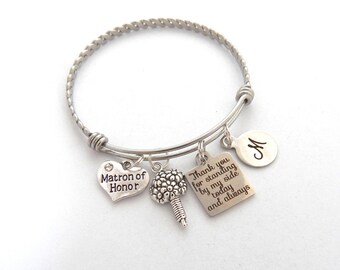 Matron of Honor Gift, Maid of Honor Bracelet, Gift for Bridesmaid, BANGLE, Thank You for standing by my side, PERSONALIZED Best Friend Gift