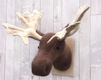 Moose head, faux taxidermy, fake animal head, nursery wall decor, animal trophy, faux animal heads, rustic nursery, rustic decor, woodland