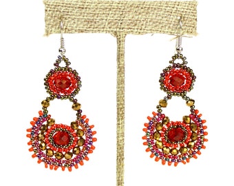 Hand beaded red garnet earrings crystalicious #111
