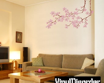 Floral Tree Branch Wall Decal - Wall Fabric - Vinyl Decal - Removable and Reusable - FloralBranchUScolor006ET
