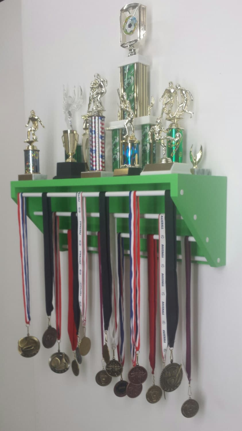 Lime Green Trendy Trophy Display for trophies and medals.