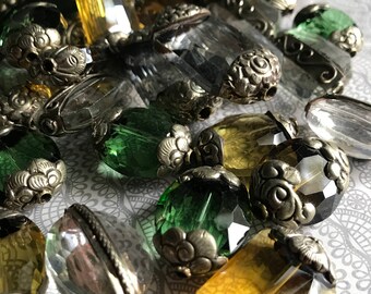 Choose SIZE and Color Large Faceted Crystal Beads with End Caps, Beads from Nepal, Faceted Crystal Beads, Large Crystal Bead ,Crystal Beads